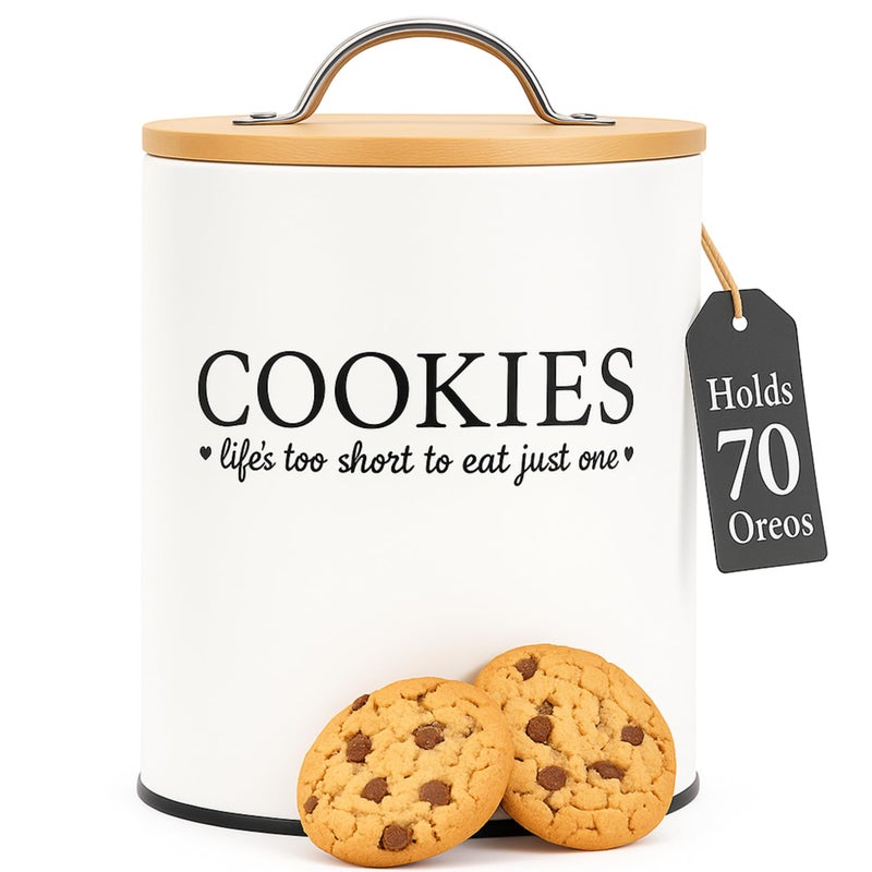 D'Lifeful Cookie Jar with Airtight Bamboo Lid â€“ 0.6 Gallon Cute and Decorative Cookie Storage for Kitchen Countertop â€“ Farmhouse Storage Tin for Freshness â€“ Great Gift Idea - Image 1